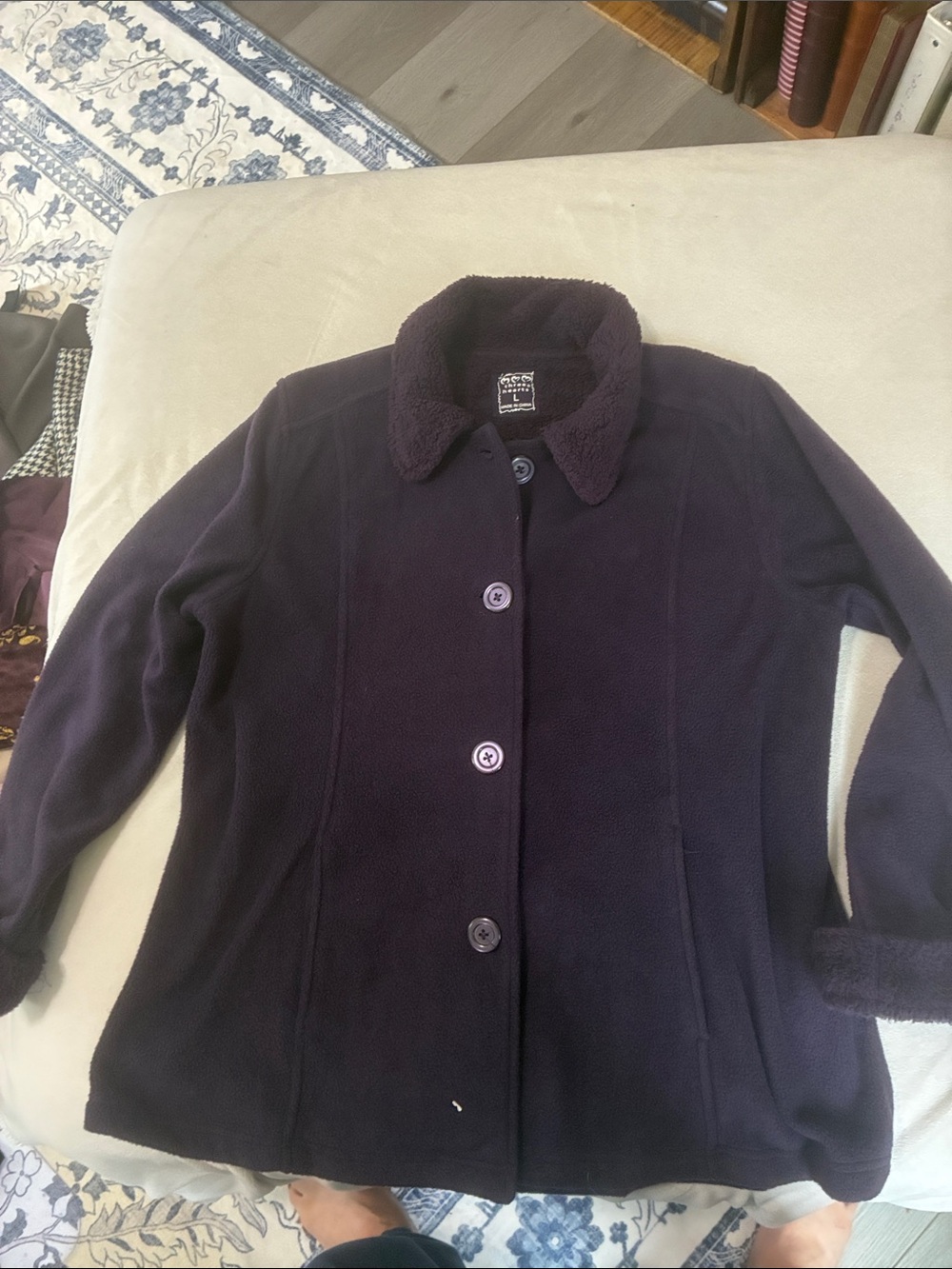 Three Hearts Navy Fleece Button-Up Pea Coat